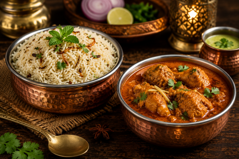 Chicken Curry with Bagara Rice